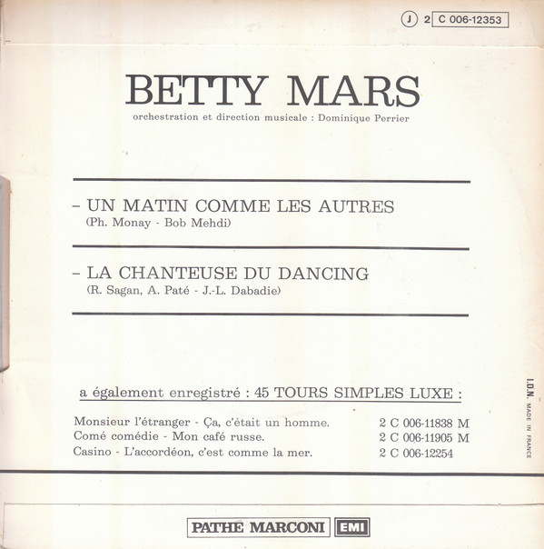 baixar álbum Betty Mars - Un Matin Comme Les Autres La Chanteuse Du Dancing