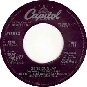 Gene Dunlap Featuring The Ridgeways – Before You Break My Heart