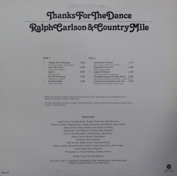 lataa albumi Ralph Carlson & Country Mile - Thanks For The Dance