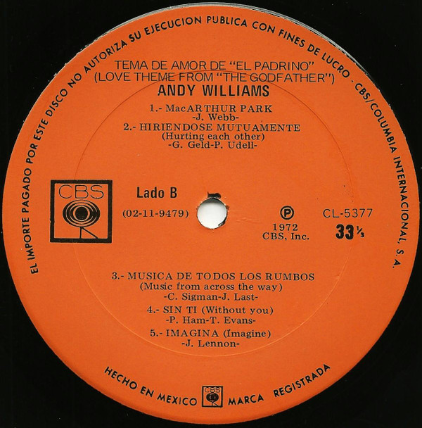 last ned album Andy Williams - Tema De Amor De El Padrino Love Theme From The Godfather