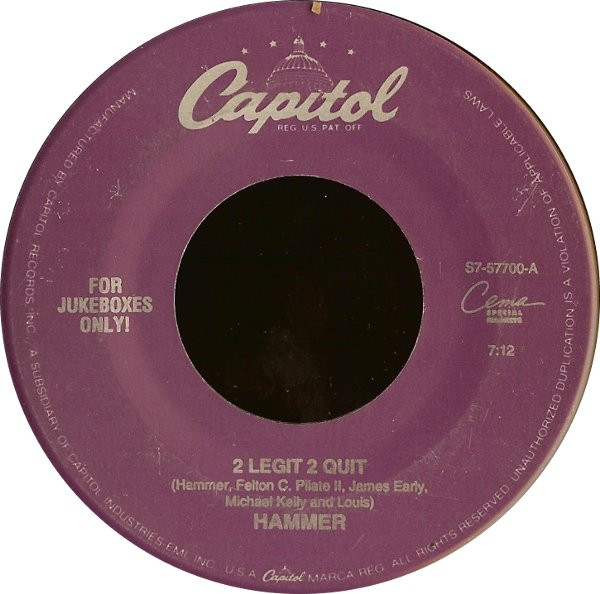 HAMMER "2 LEGIT 2 QUIT" MAXI SINGLE 12" 1991 CAPITOL RECORDS  USA NUOVO 
