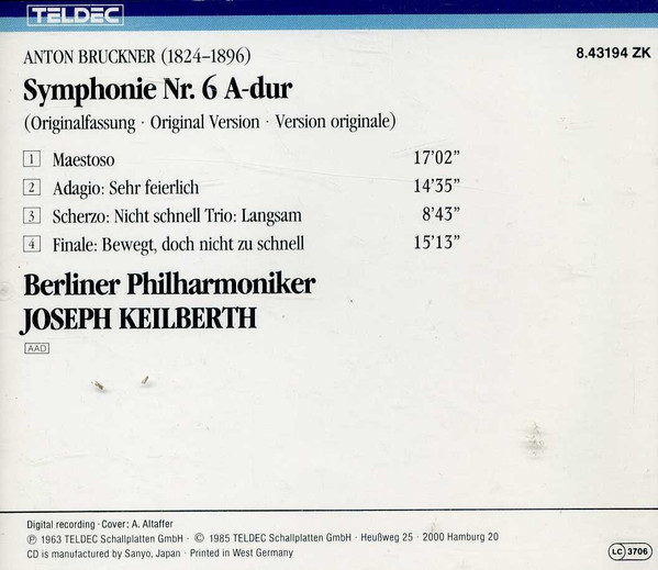 baixar álbum Bruckner Berliner Philharmoniker, Joseph Keilberth - The Artistry of Joseph Keilberth Bruckner Symphony No 6
