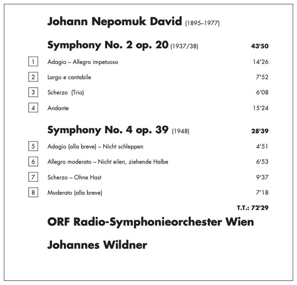 last ned album Johann Nepomuk David, ORF RadioSymphonieorchester Wien, Johannes Wilder - Symphonies 2 4