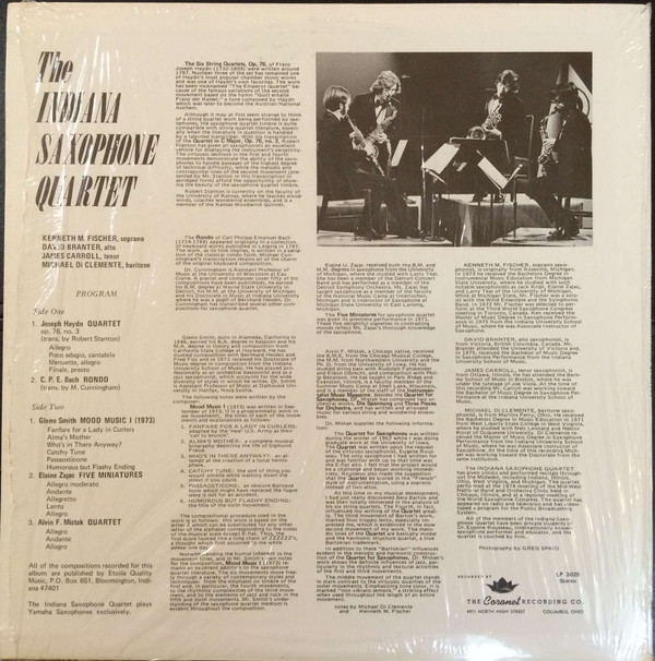 baixar álbum The Indiana Saxophone Quartet - The Indiana Saxophone Quartet