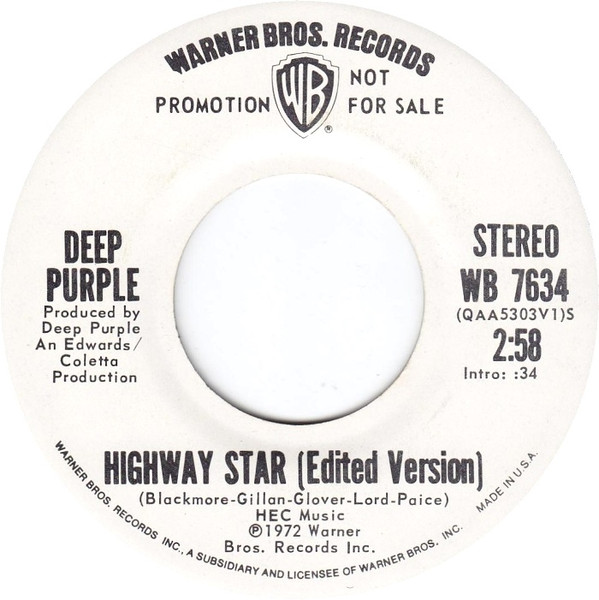 Deep Purple – Highway Star (1972, Olive labels, Vinyl) - Discogs