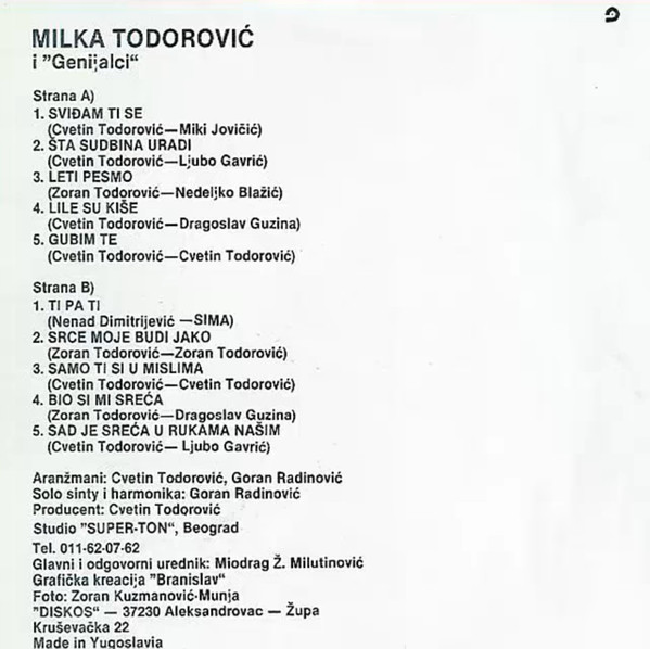 télécharger l'album Milka Todorović I Genijalci - Sta Sudbina Uradi