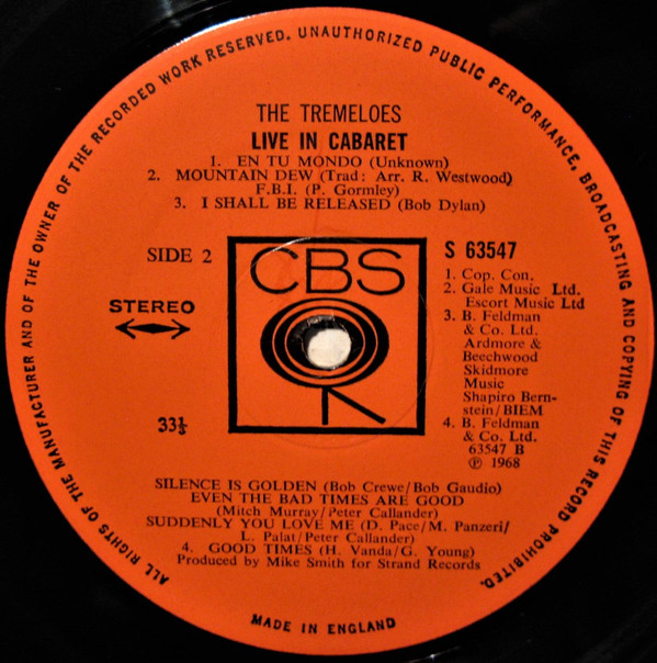 The Tremeloes - Live In Cabaret | CBS (S 63547) - 4