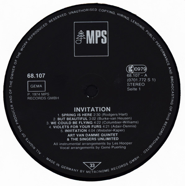 Art Van Damme & The Singers Unlimited - Invitation | MPS Records (68.107) - 3