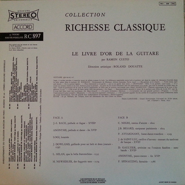 Ramon Cueto , Roland Douatte - Le Livre D'Or De La Guitare | Accord (RC 897) - 2