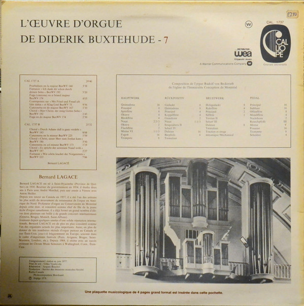 last ned album Diderik Buxtehude Bernard Lagacé - LŒuvre DOrgue De Diderik Buxtehude 7