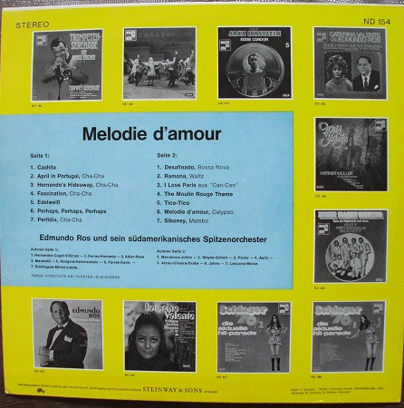 télécharger l'album Edmundo Ros Und Sein Südamerikanisches Spitzenorchester - Melodie DAmour