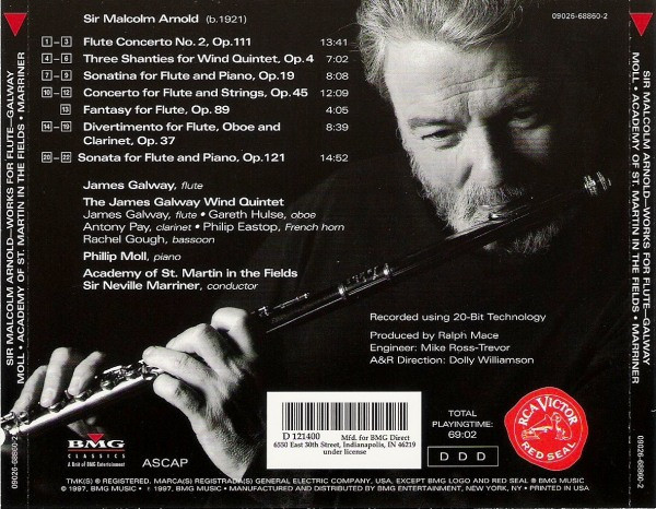 ladda ner album Sir Malcolm Arnold, James Galway, Phillip Moll, Gareth Hulse, Antony Pay, Philip Eastop, Rachel Gough, Academy Of St Martin In The Fields, Sir Neville Marriner - James Galway Plays The Music Of Sir Malcolm Arnold
