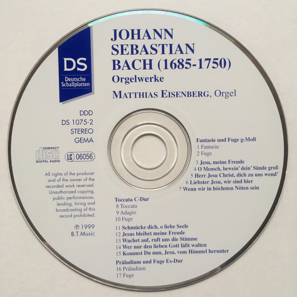 baixar álbum Matthias Eisenberg, Johann Sebastian Bach - Matthias Eisenberg Spielt Auf der Orgel Zu St Salvatoris Clausthal Zellerfeld Werke von Johann Sebastian Bach
