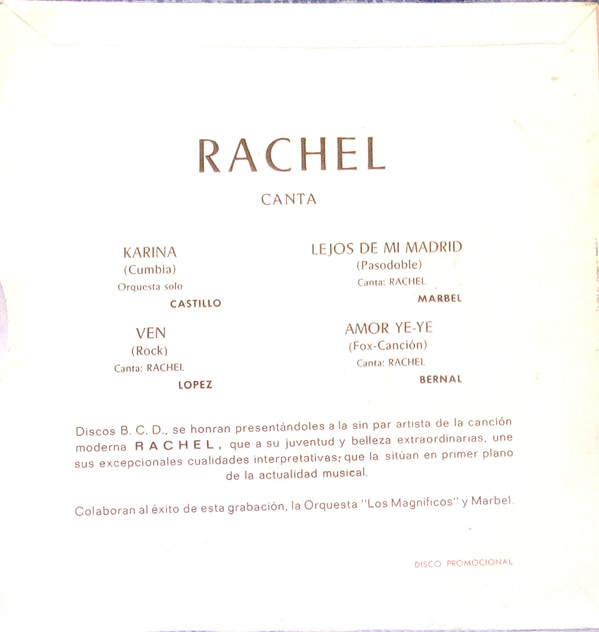 ladda ner album Rachel con la Orquesta Los Magnificos y Marbel - Karina Ven Lejos De Mi Madrid Amor Ye Ye