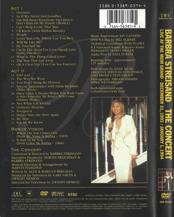 Barbra Streisand - The Concert (Live At The MGM Grand - December 31, 1993 / January 1,1994) | Columbia Music Video (CVD 56381) - 2