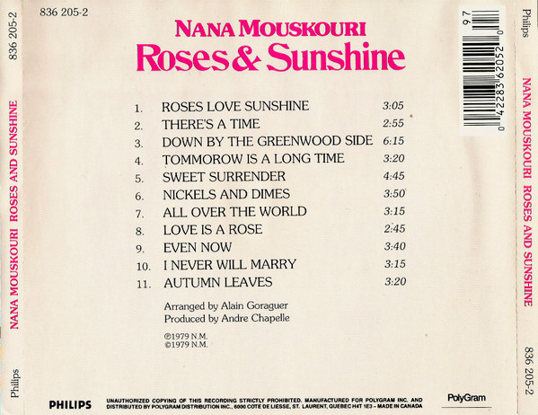 Nana Mouskouri - Roses & Sunshine | Philips (836 205-2) - 5