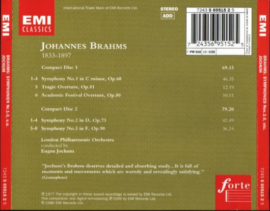 télécharger l'album Brahms, London Philharmonic Orchestra Eugen Jochum - Symphonies Nos 1 3
