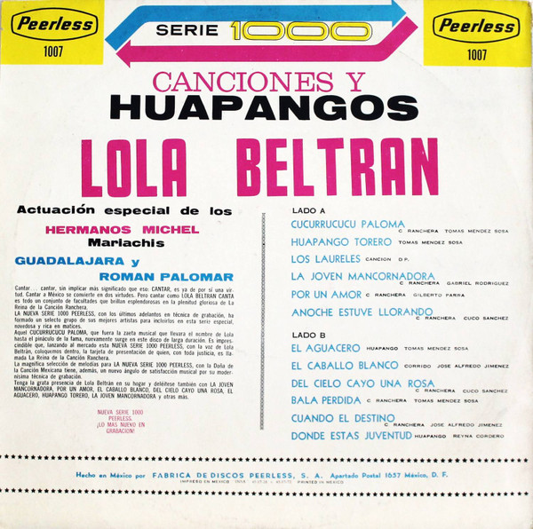 télécharger l'album Lola Beltran - Canciones Y Huapangos