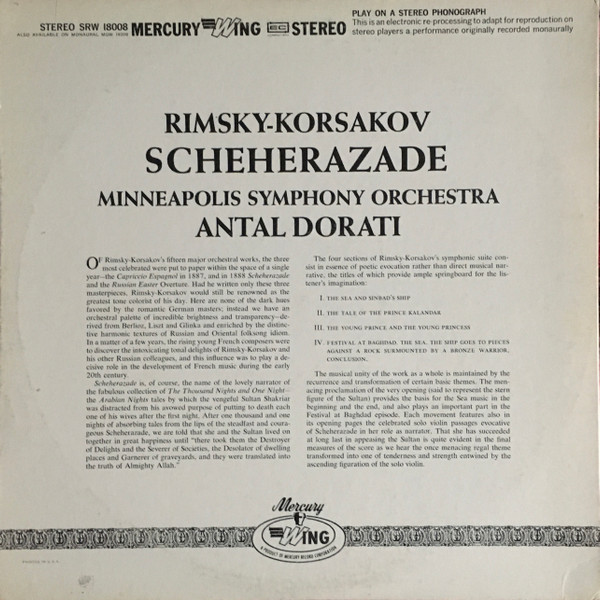 baixar álbum Antal Dorati, Minneapolis Symphony Orchestra, RimskyKorsakov - Scheherazade