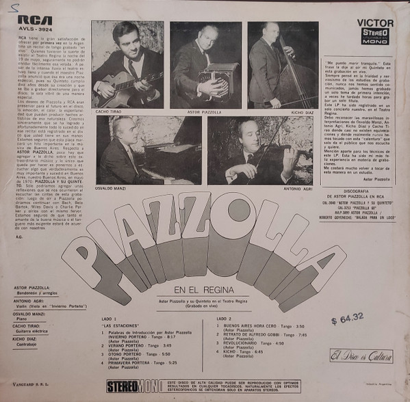 baixar álbum Astor Piazzolla Y Su Quinteto - En El Teatro Regina