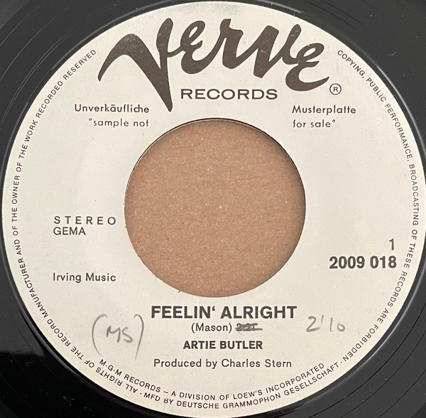 Artie Butler – Feelin' Alright / Alice In Wonderland (1971, Vinyl