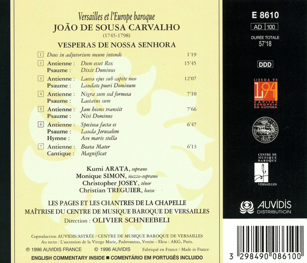 télécharger l'album João de Sousa Carvalho, Olivier Schneebelli, Les Pages Et Les Chantres De La Chapelle - Vesperas De Nossa Senhora