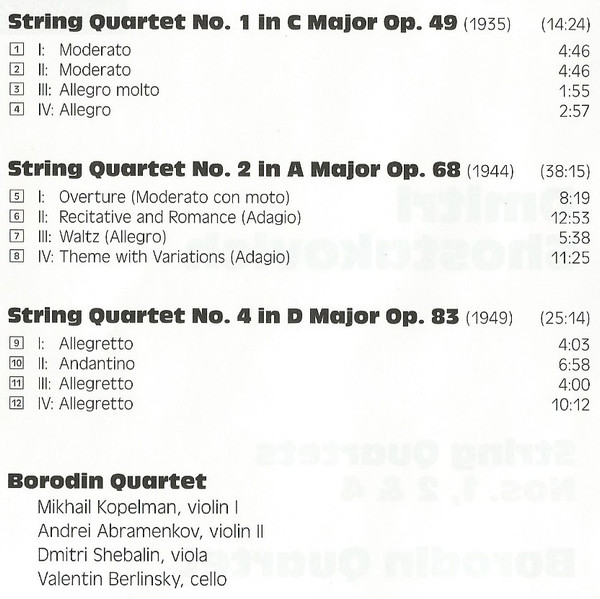 descargar álbum Dmitri Shostakovich Borodin Quartet - String Quartets Nos 1 2 4