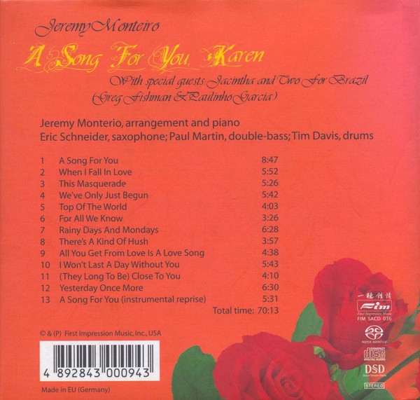 Jeremy Monteiro Trio – A Song For You, Karen (2002, SACD) - Discogs