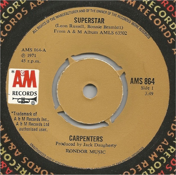 Carpenters – Rainy Days And Mondays/Saturday - 7" 45RPM 1971