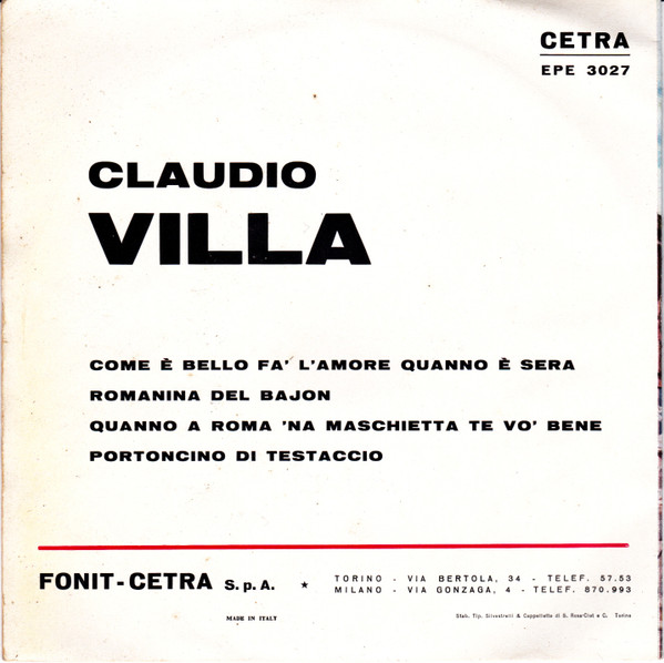 descargar álbum Claudio Villa - Come È Bello Fà LAmore Quanno È Sera