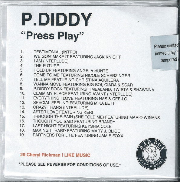 P. DIDDY PRESS PLAY 2006 CD ALBUM 19 TRACKS CIARA, NAS, TWISTA, AVANT  *SEALED* on eBid United States | 210482389