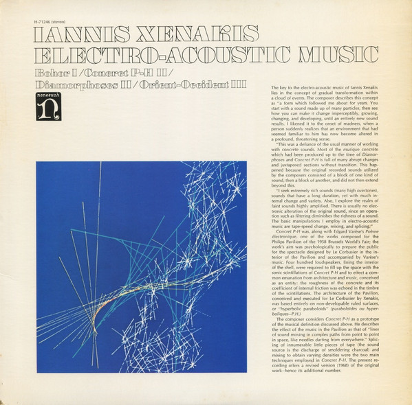 Iannis Xenakis – Electro-Acoustic Music (1970, Allentown Press