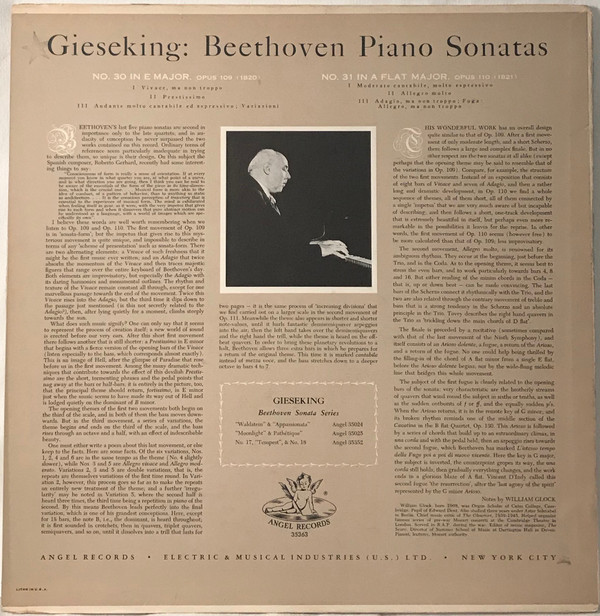 télécharger l'album Ludwig van Beethoven, Walter Gieseking - Sonatas No 30 in E Opus 109 No 31 in A Flat Opus 110