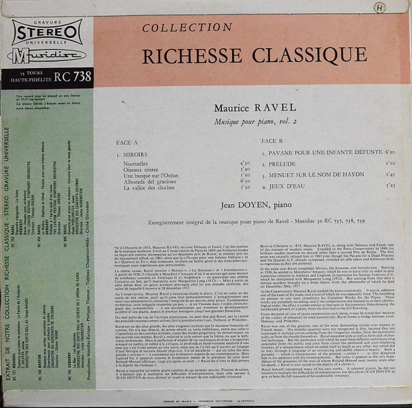 Ravel - Jean Doyen - Musique Pour Piano, Vol. 2 | Musidisc (30 RC 738) - 2