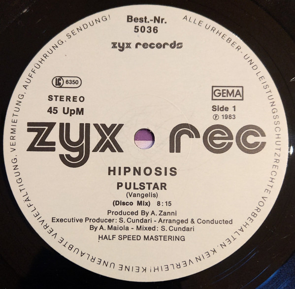 Hypnosis - Pulstar / End Title (Blade Runner) | ZYX Records (5036) - 3