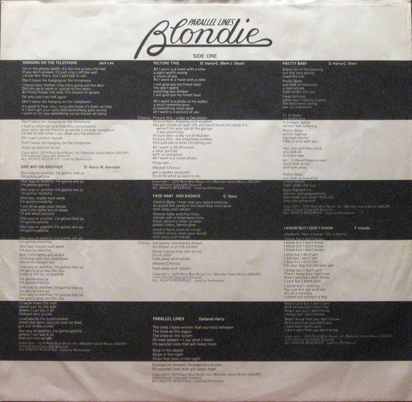 Blondie Parallel Lines元ChrysalisレコードリリースCHR 1192?1970のパンクロックビニール( 1978?)
