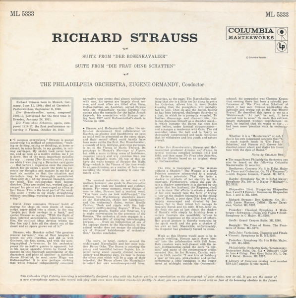 télécharger l'album Richard Strauss The Philadelphia Orchestra, Eugene Ormandy - Suite From Der Rosenkavalier Suite From Die Frau Ohne Schatten