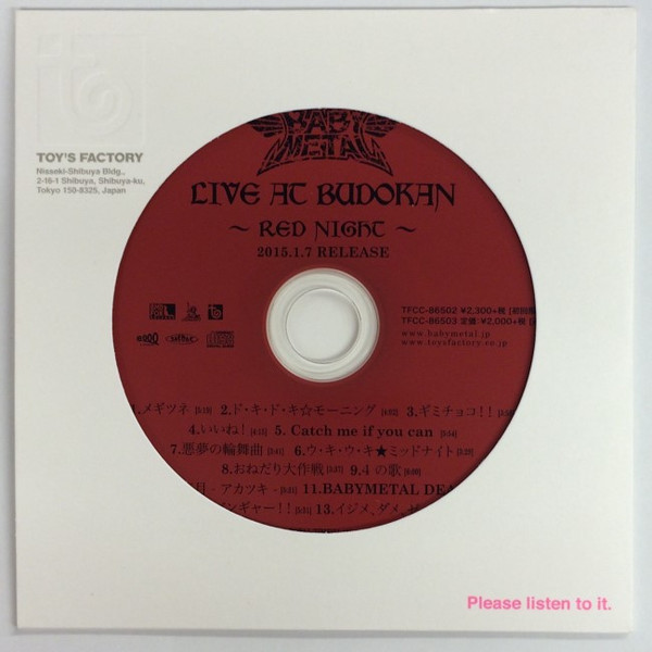 Babymetal – Live At Budokan ~Red Night~ (2015, CD) - Discogs