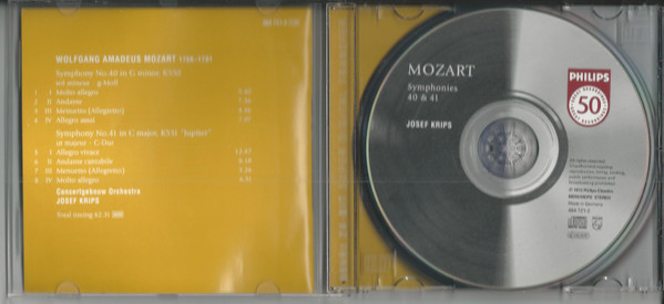 descargar álbum Mozart Concertgebouw Orchestra, Josef Krips - Symphonies 40 41 Jupiter