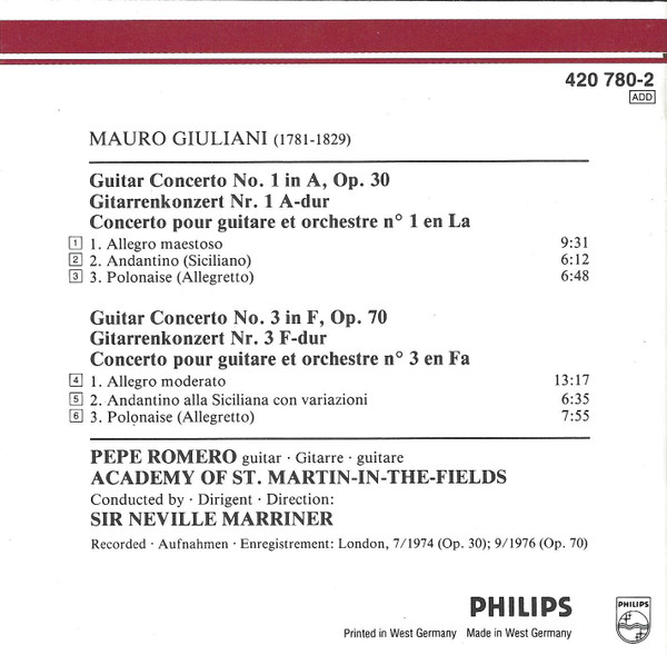 baixar álbum Mauro Giuliani , Pepe Romero, The Academy Of St MartinintheFields, Sir Neville Marriner - Guitar Concertos No 1 No 3