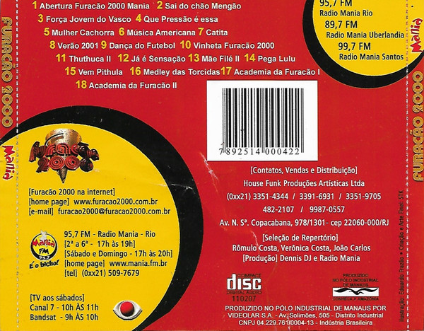 Cd Funk Anos 90 Furacao 2000 O Melhor Das Equipes