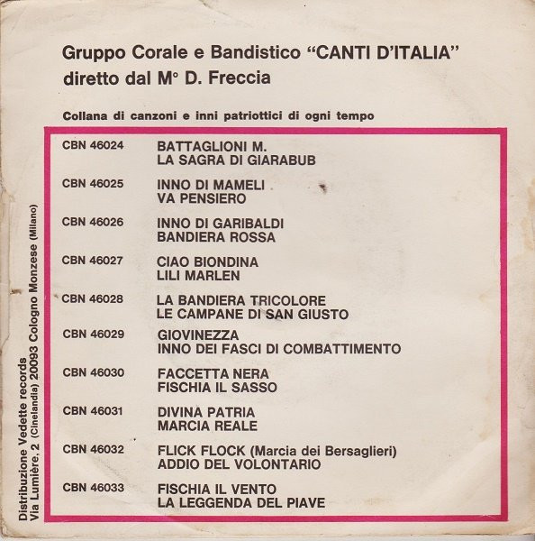 lataa albumi Gruppo Corale E Bandistico Canti D'Italia Diretto Dal M D Freccia - Fischia Il Vento La Leggenda Del Piave