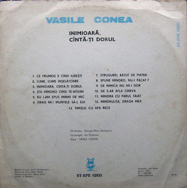 lataa albumi Vasile Conea - Inimioară Cîntă ți Dorul