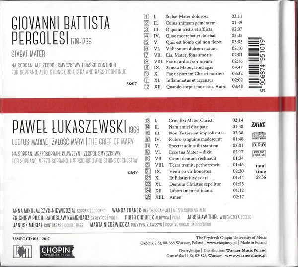 baixar álbum Anna MikołajczykNiewiedział, Wanda Franek - Stabat Mater Giovanni Battista Pergolesi Luctus Mariae Paweł Łukaszewski