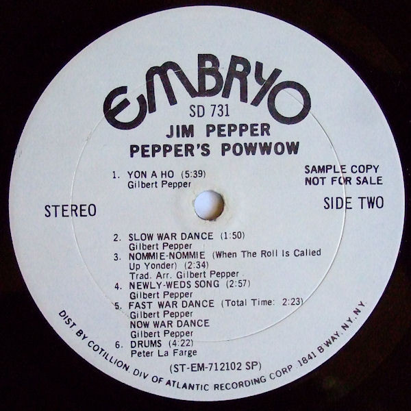 Jim Pepper – Pepper's Pow Wow (1971, SP, Vinyl) - Discogs