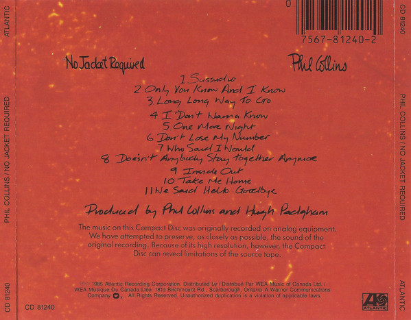 Phil Collins - No Jacket Required | Atlantic (CD 81240) - 2