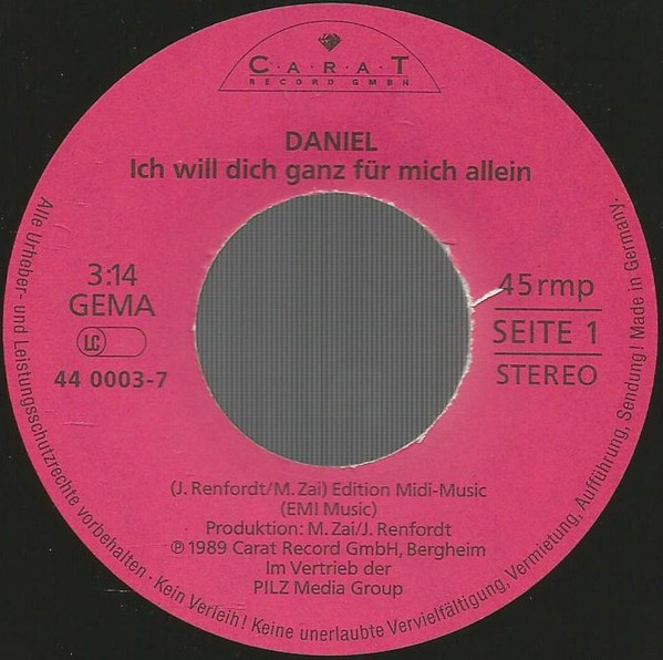 last ned album Daniel - Ich Will Dich Ganz Für Mich Allein