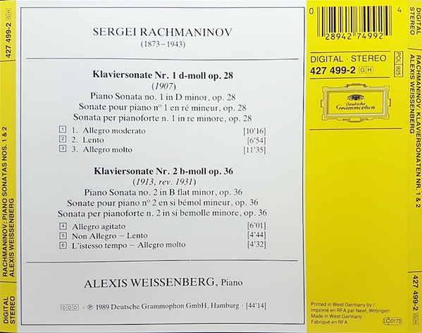 télécharger l'album Rachmaninov, Alexis Weissenberg - Klaviersonaten Nos 1 2