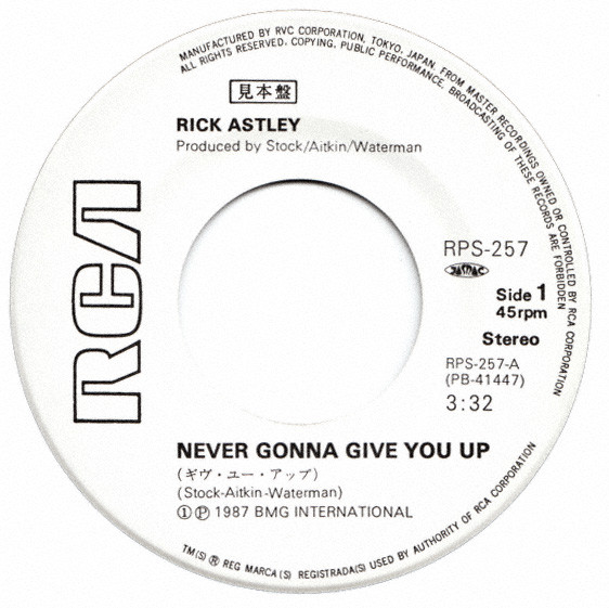 Rick Astley – Never Gonna Give You Up (1987, Vinyl) - Discogs