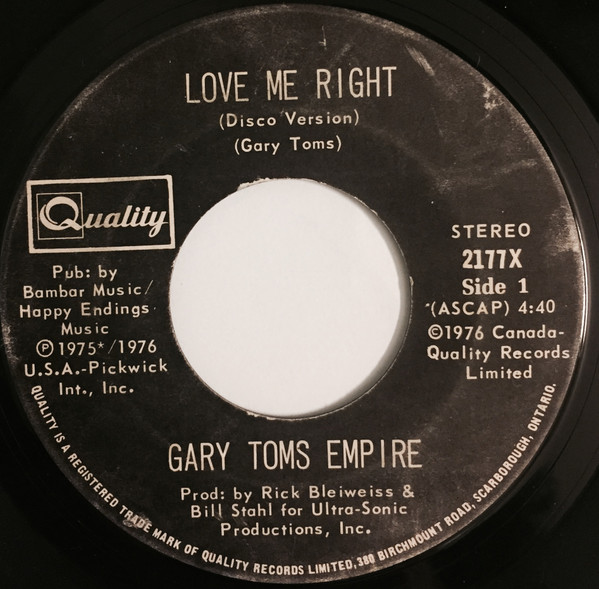 Gary Toms Empire – Love Me Right (1975, Vinyl) - Discogs